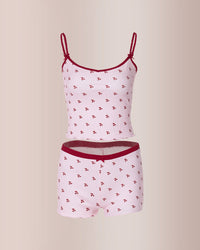 Cherry Print Contrast Binding Pajama Set