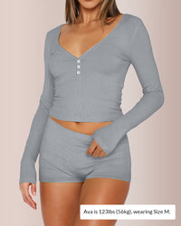 Button Front Crop Top & Shorts Set