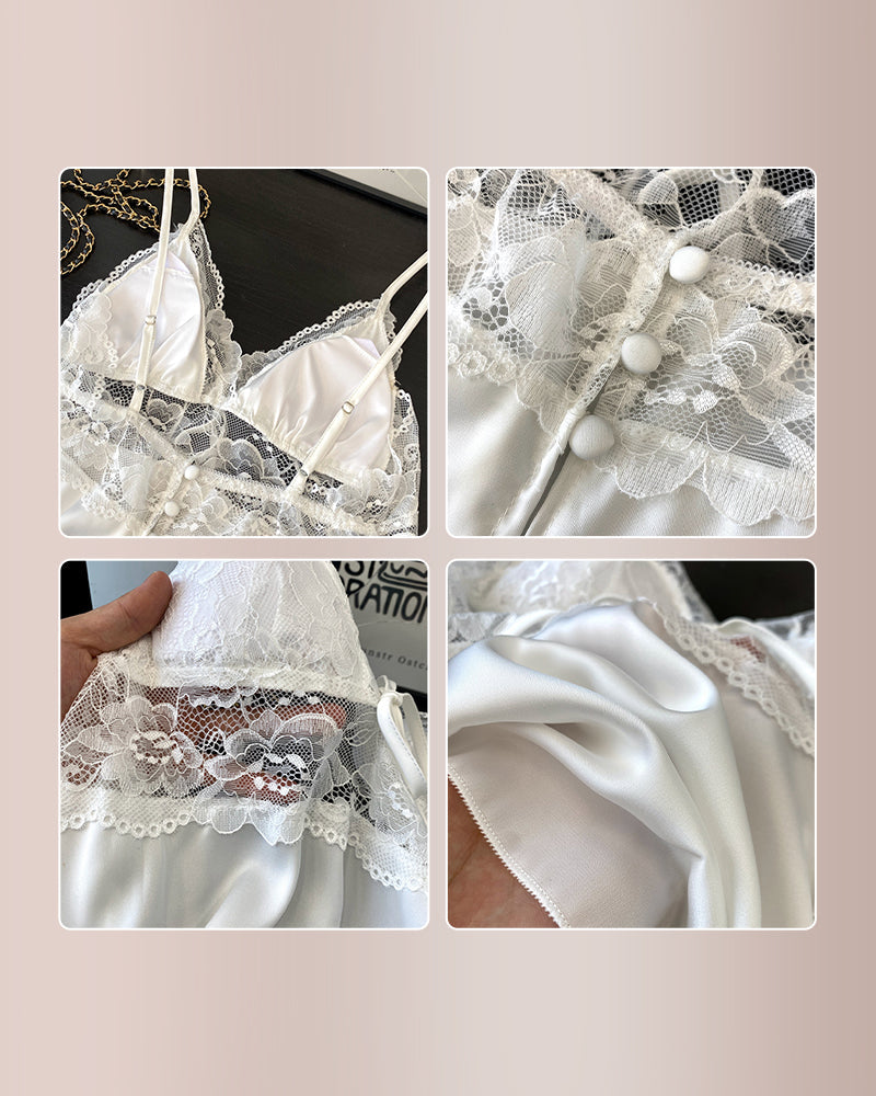 Lace Trim Satin Cami & Shorts Pajama Set