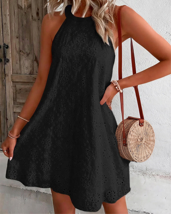 Openwork Halter Neck Casual Dresses