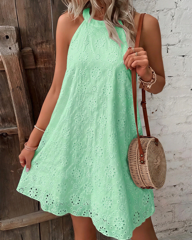 Openwork Halter Neck Casual Dresses