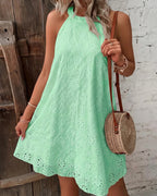 Openwork Halter Neck Casual Dresses