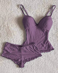 Summer Ruffled Dot Print Sleepwear Set
