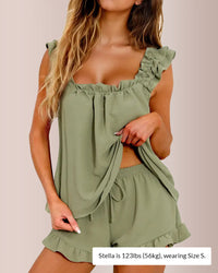 Wooden Ear Square Neck Casual Two-Piece Set
