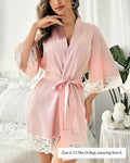 Elegant Satin Lace-Trimmed Short Loungewear Robe