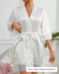 Elegant Satin Lace-Trimmed Short Loungewear Robe