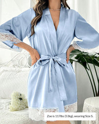 Elegant Satin Lace-Trimmed Short Loungewear Robe
