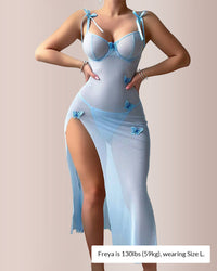 Mesh Butterfly High-Slit Slip Dress