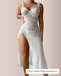 Mesh Butterfly High-Slit Slip Dress