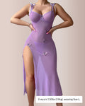 Mesh Butterfly High-Slit Slip Dress
