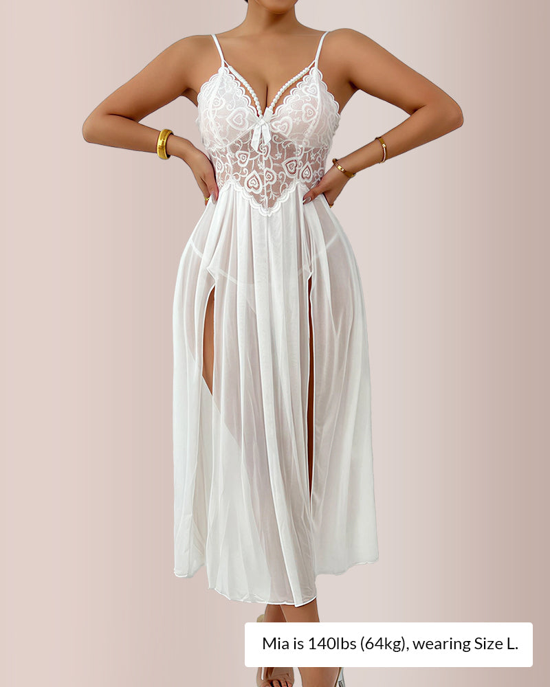 The Aphrodite Sheer Lace High-Slit Maxi Nightgown