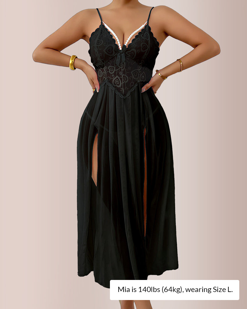 The Aphrodite Sheer Lace High-Slit Maxi Nightgown