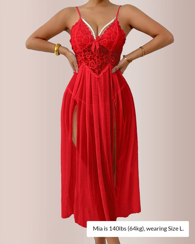 The Aphrodite Sheer Lace High-Slit Maxi Nightgown