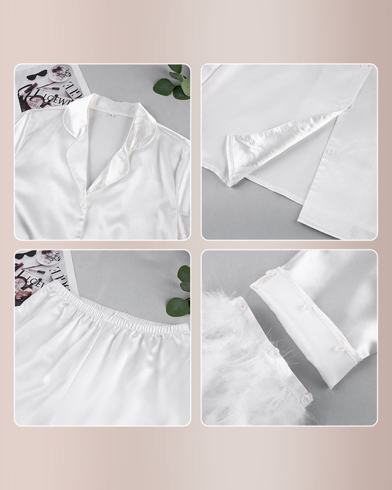 Feather-Trim Ice Silk Pajama Set