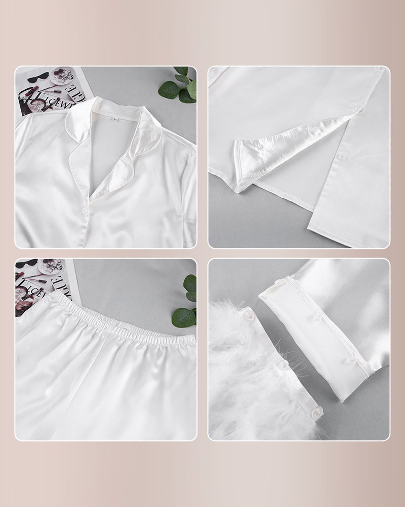 Ice Silk Feather Loose Pajama Set
