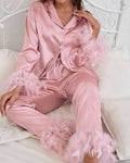 Ice Silk Feather Loose Pajama Set