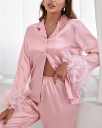 Ice Silk Feather Loose Pajama Set
