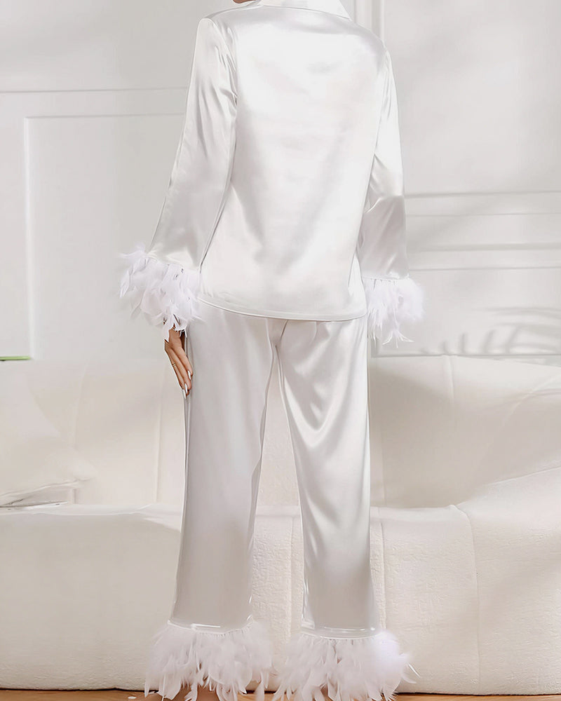 Ice Silk Feather Loose Pajama Set