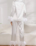 Feather-Trim Ice Silk Pajama Set