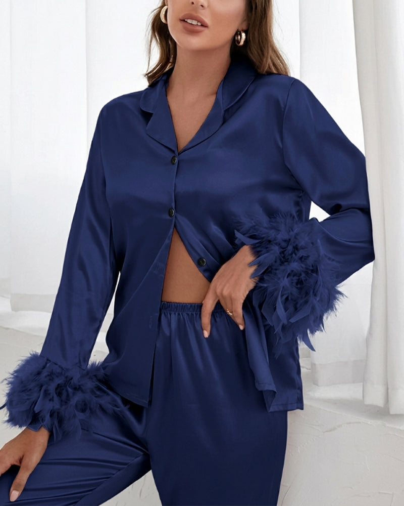 Ice Silk Feather Loose Pajama Set