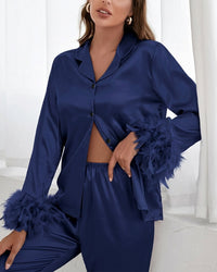 Ice Silk Feather Loose Pajama Set