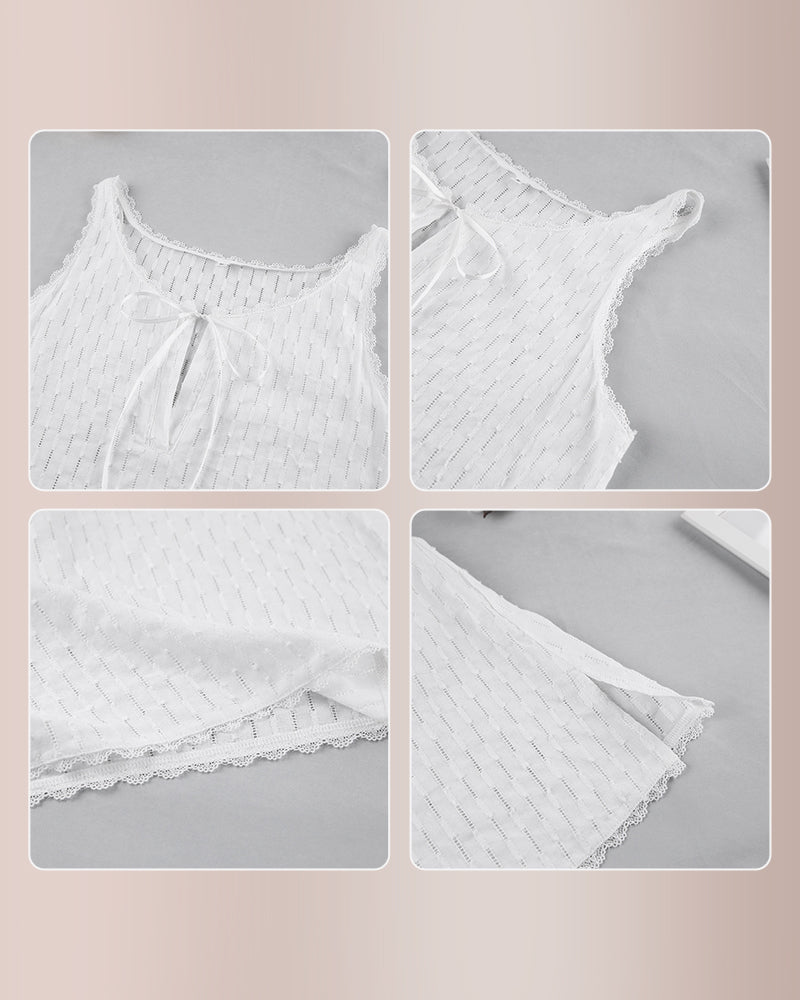 Summer Breathable Hollow Cotton Silk Slip Dress