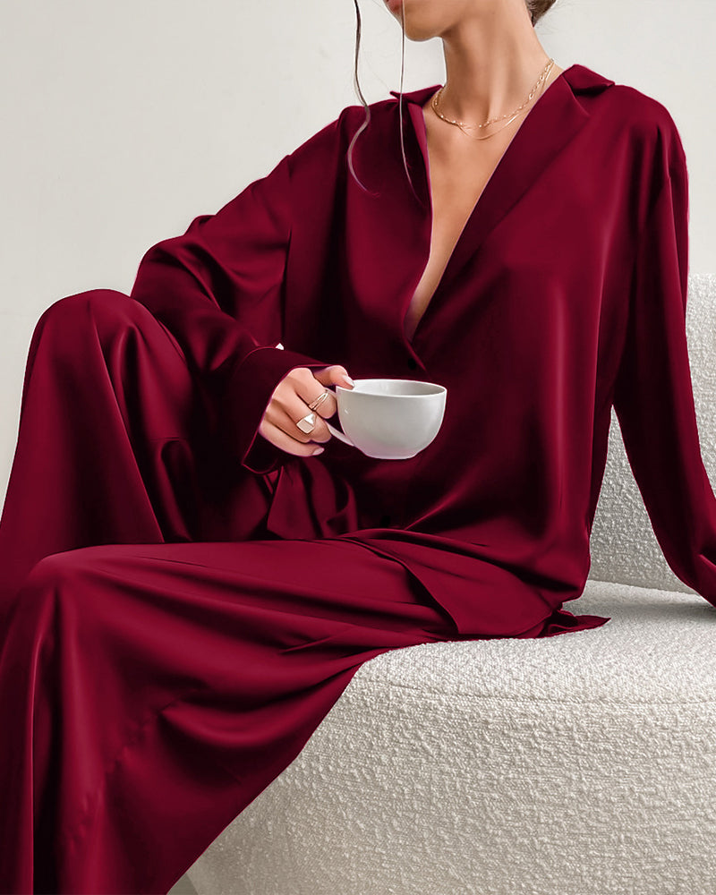 Summer Faux Silk Pajama Set