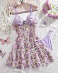 Butterfly Embroidered Mesh Lingerie Dress Set