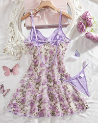 Butterfly Embroidered Mesh Lingerie Dress Set