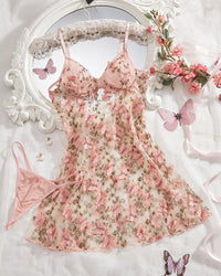 Butterfly Embroidered Mesh Lingerie Dress Set