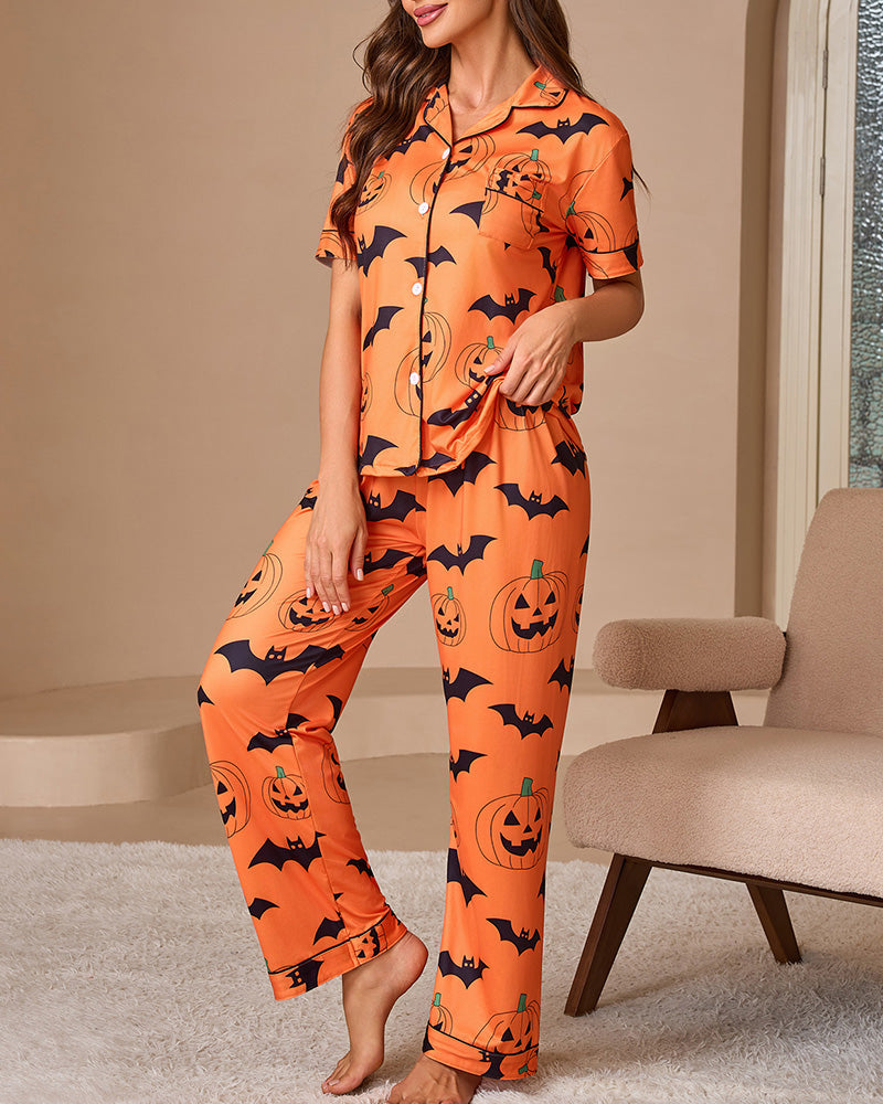 Halloween Pumpkin & Bat Loungewear Set