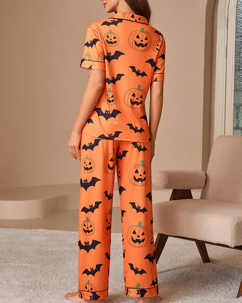 Halloween Pumpkin & Bat Loungewear Set