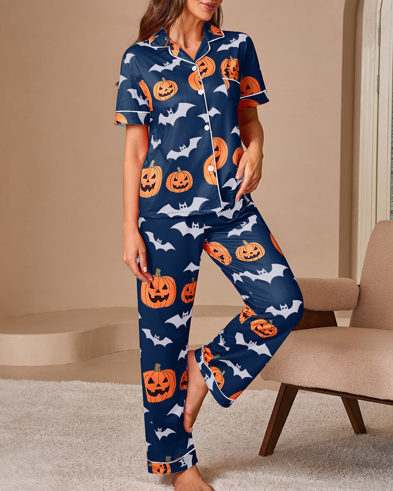 Halloween Pumpkin & Bat Loungewear Set