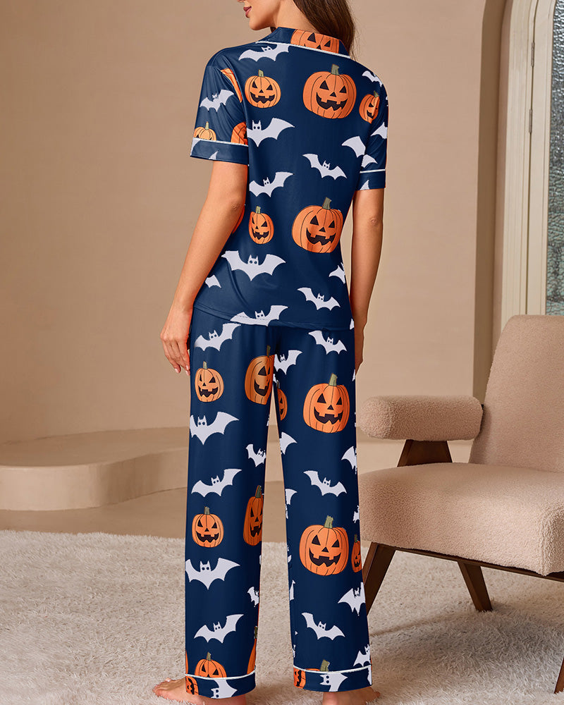 Halloween Pumpkin & Bat Loungewear Set
