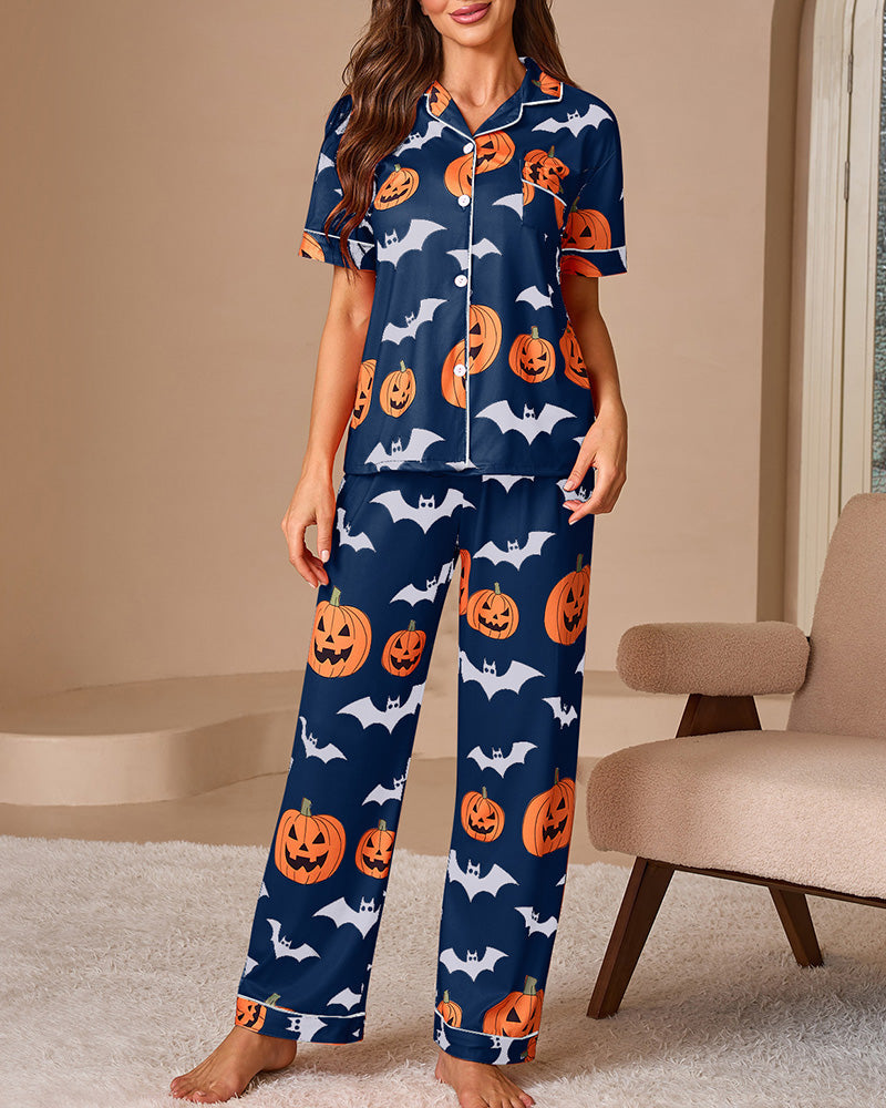 Halloween Pumpkin & Bat Loungewear Set
