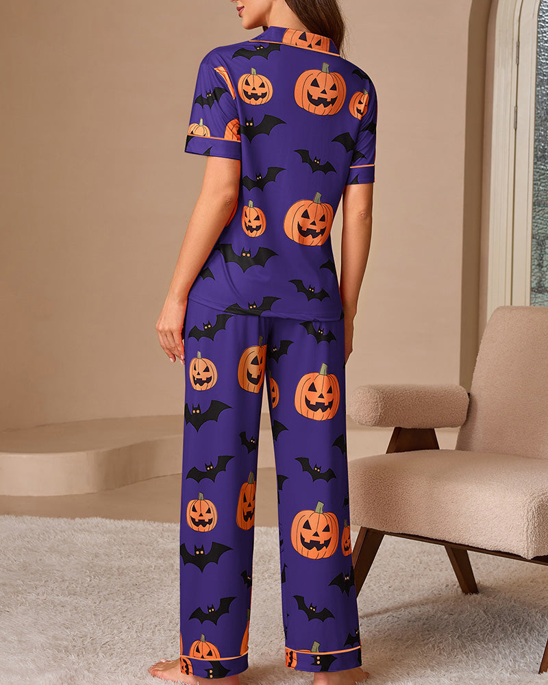 Halloween Pumpkin & Bat Loungewear Set