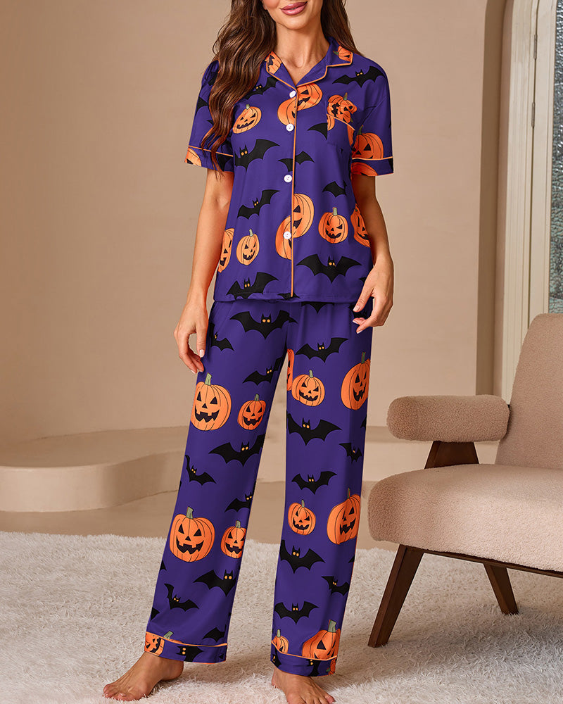 Halloween Pumpkin & Bat Loungewear Set