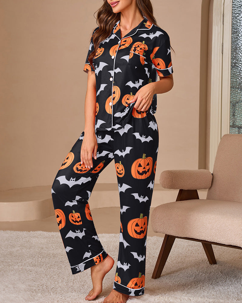 Halloween Pumpkin & Bat Loungewear Set