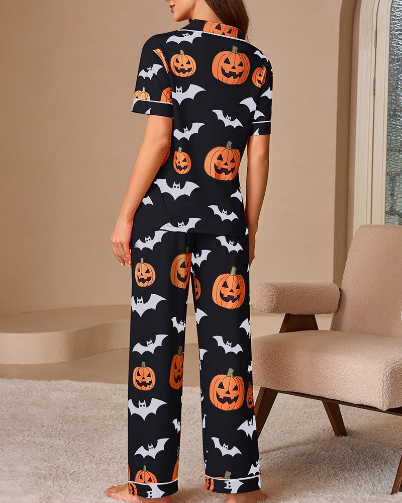 Halloween Pumpkin & Bat Loungewear Set