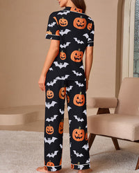 Halloween Pumpkin & Bat Loungewear Set
