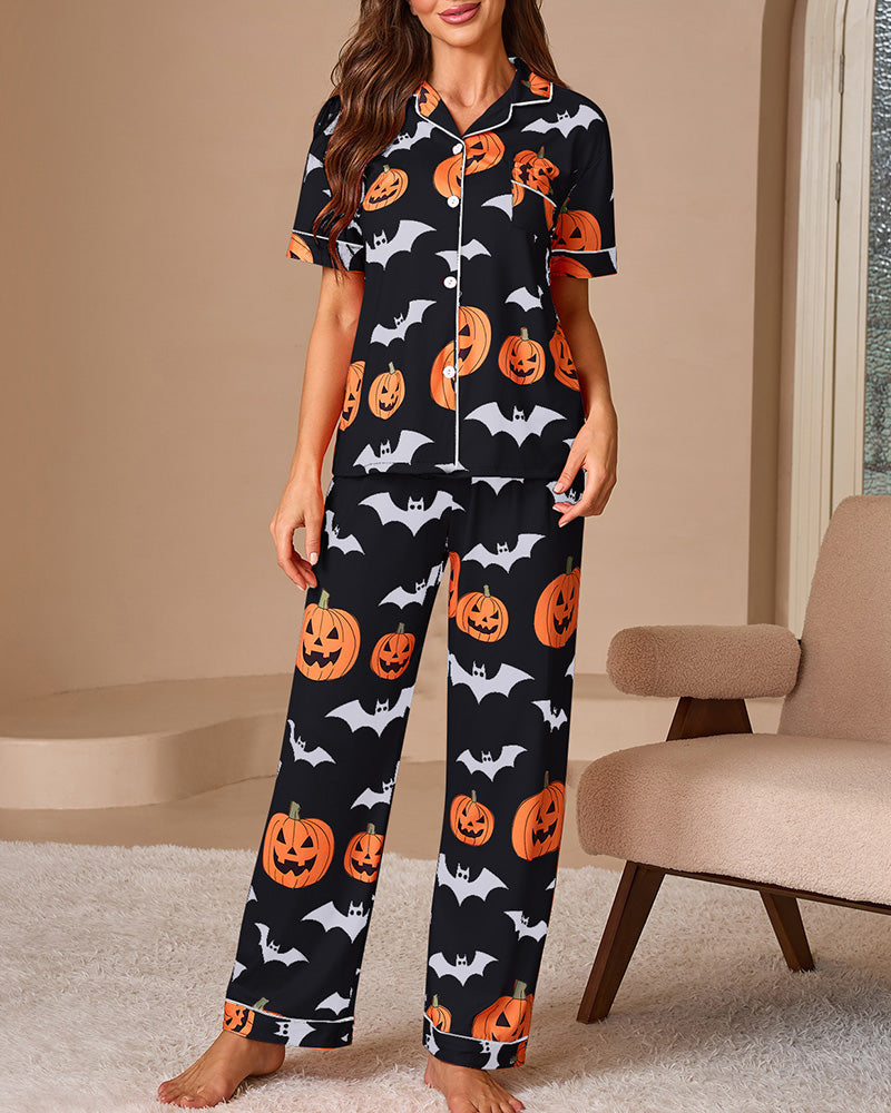 Halloween Pumpkin & Bat Loungewear Set