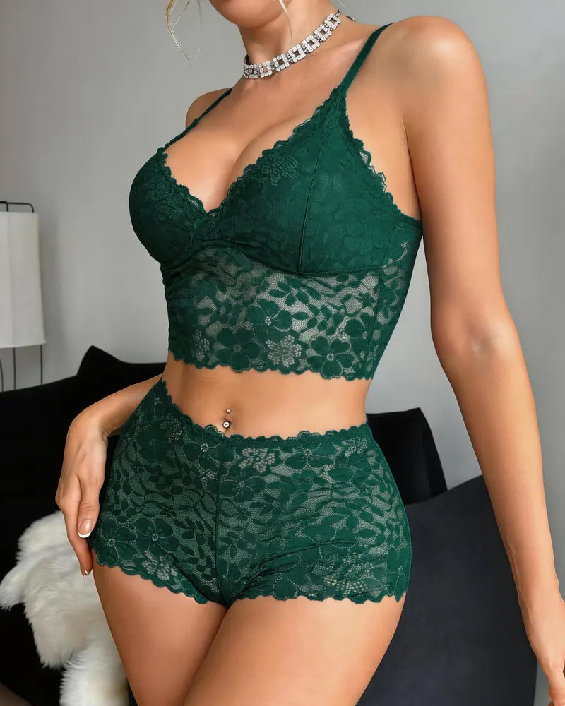 Black Lace Cami & Shorts Lingerie Set