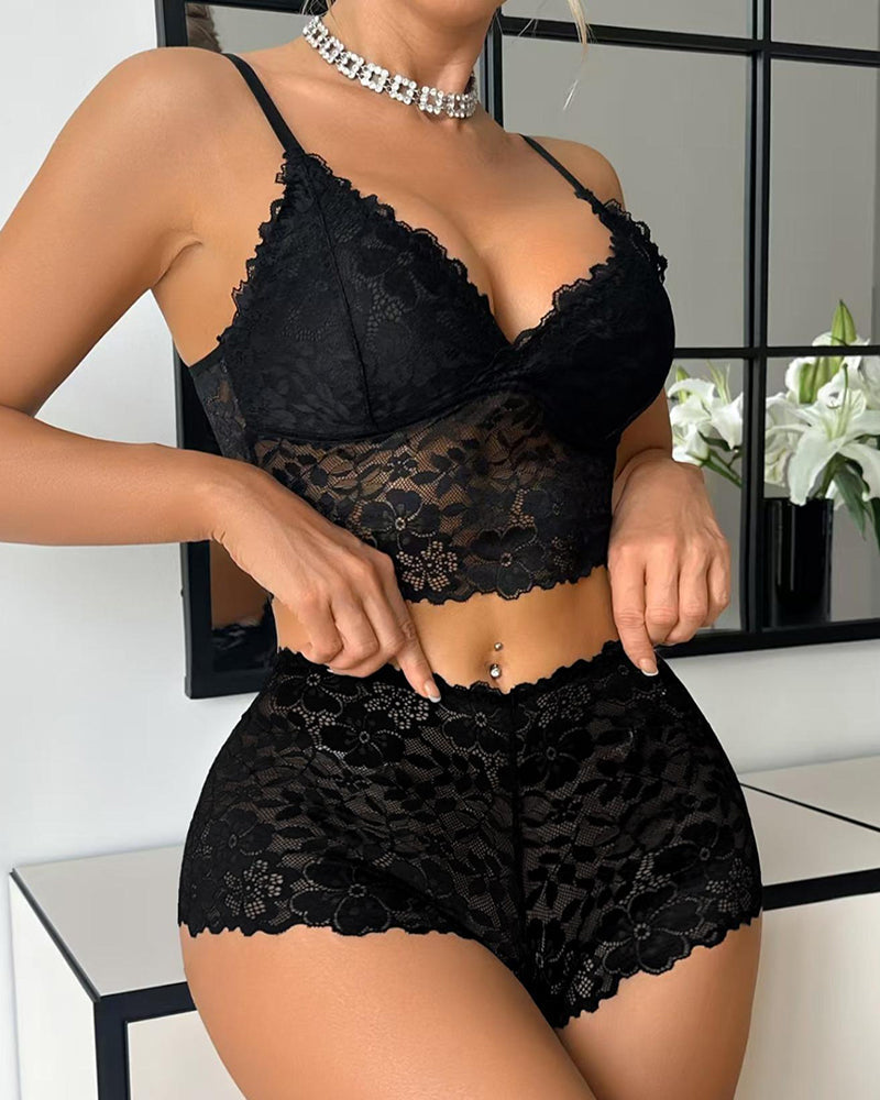 Black Lace Cami & Shorts Lingerie Set
