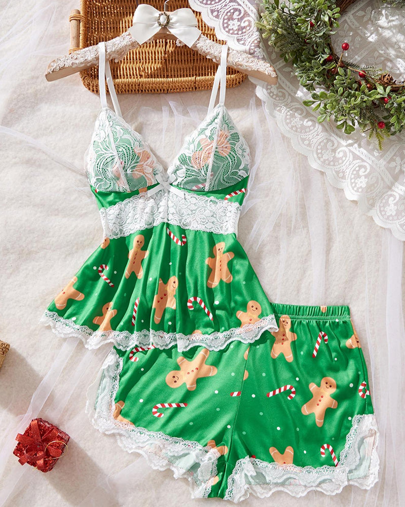 Halloween Lace-Trim Cami & Shorts Pajama Set
