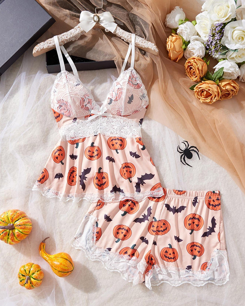 Halloween Lace-Trim Cami & Shorts Pajama Set