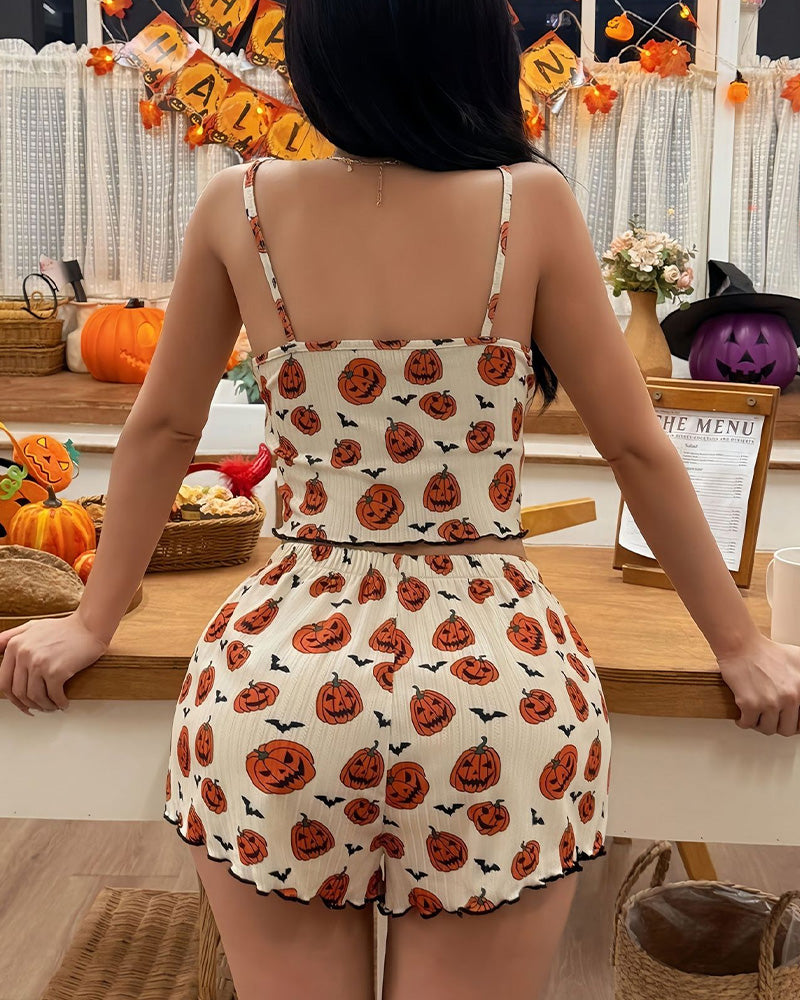 Halloween Pumpkin Cami & Shorts Pajama Set