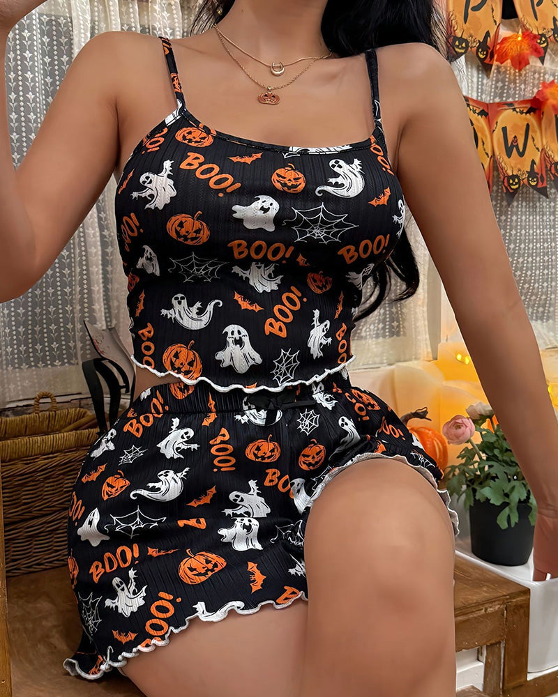 Halloween Pumpkin Cami & Shorts Pajama Set