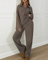 Striped Polo Wide-Leg Lounge Set