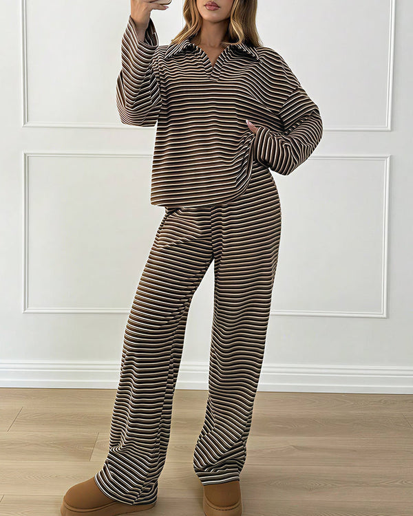 Striped Polo Wide-Leg Lounge Set