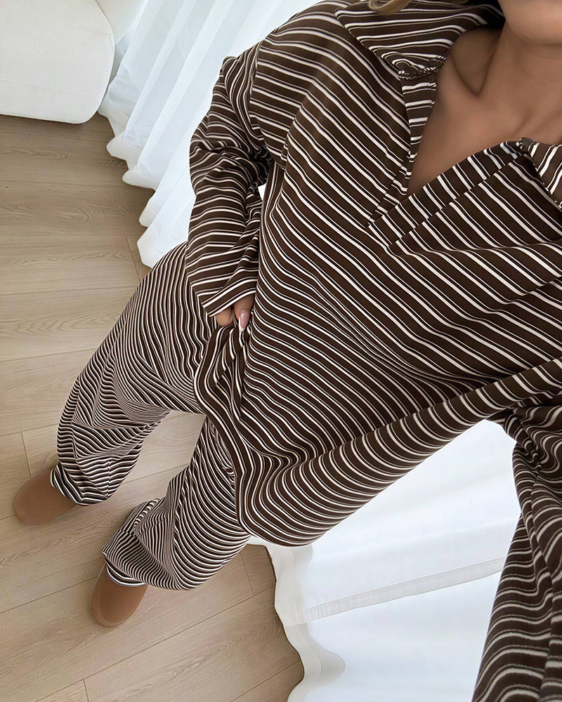 Striped Polo Wide-Leg Lounge Set